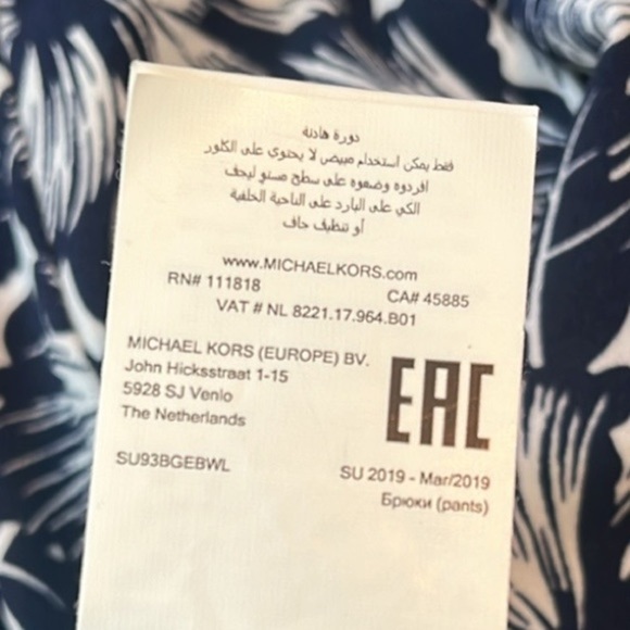 Michael Kors Floral Wide Leg Pants Blue White Hibiscus Size Large - Picture 9 of 10